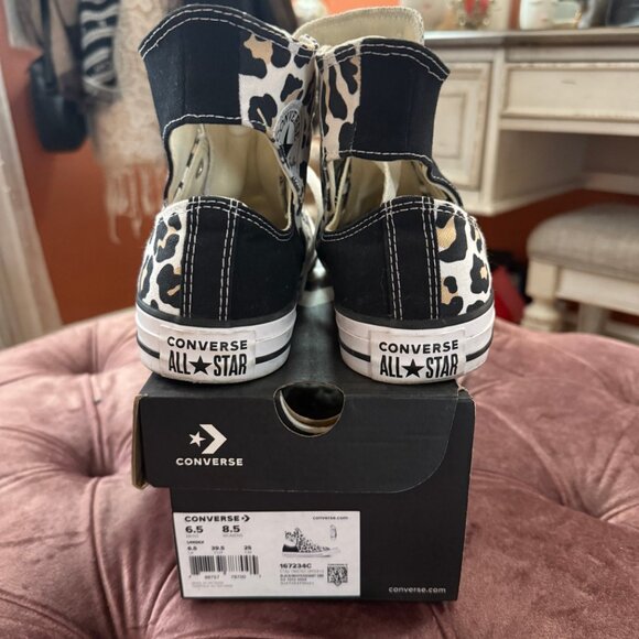 CONVERSE - ALL STAR  - HIGHTOP/CUT OUT - WOMENS - BLACK AND LEOPARD *RARE* - Picture 3 of 6